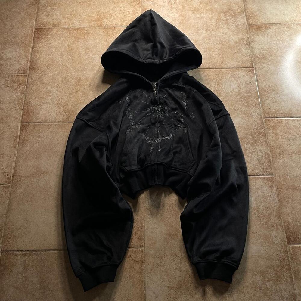 Velvet Black Cropped Zip Up Hoodie size S